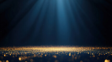 Naklejka premium Blue golden stage award background with sparkling light, luxury atmosphere