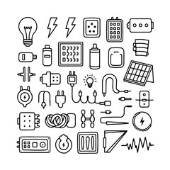 Set of electrical doodle on white background. Hand drawn abstract doodle isolated on white background.