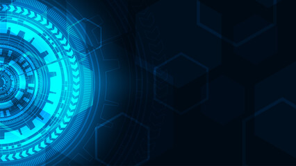 Futuristic hexagon pattern with glowing blue light technology background