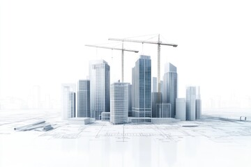Obraz premium Construction of a modern city on architectural blueprints