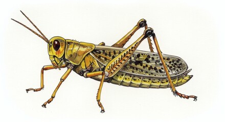 Illustrated Grasshopper Detailed Insect Anatomy