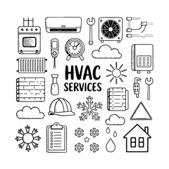 Set of HVAC doodle on white background. Hand drawn abstract doodle isolated on white background.