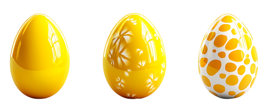 set of golden easter egg isolated on transparent background, AI generated

