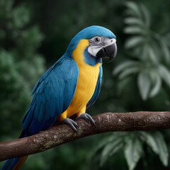 Fototapeta premium A blue and yellow parrot is perched on a branch