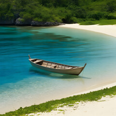 Naklejka premium Small Boat Floating Calmly on Tranquil Water Surface