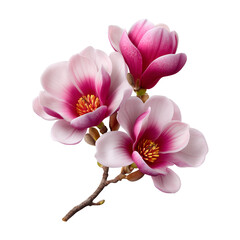 Three pink flowers with a white background