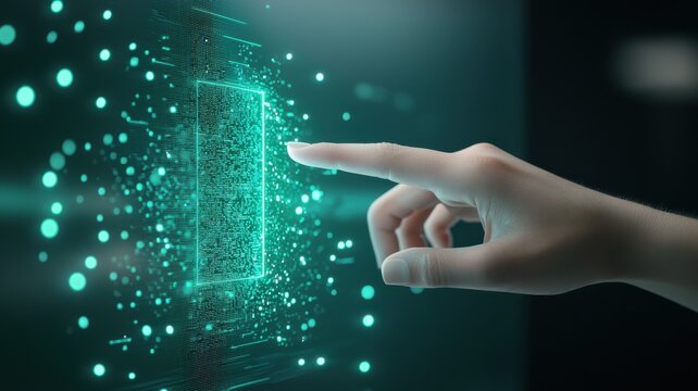 Hand Touching Futuristic Digital Interface digital futuristic hand interface data abstract touch hmi