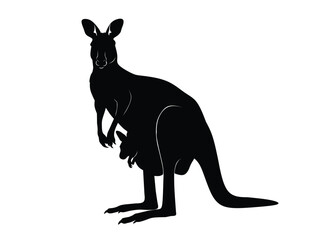 silhouette Illustration of a kangaroo with its baby in its pouch isolated in white background 