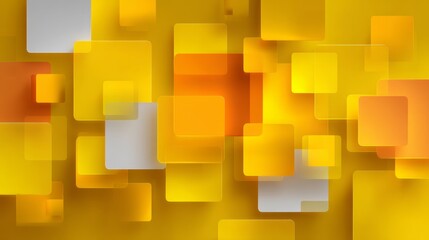 Overlapping yellow and orange squares with soft shadows on gradient background.