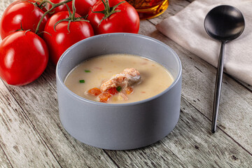 Salmon white soup with salmon