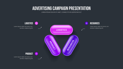 Investor Growth Three Step Diagram Frame Design. Corporate Development 3 Option Infographic Slide Template. Advertising Planning Slideshow Layout Vector Illustration.