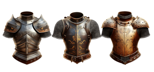 A Set of Vivid Medieval Knight Graphics Portraying Robust Armor and Noble Valor in Detailed Craftsmanship, Isolated on transparent Background