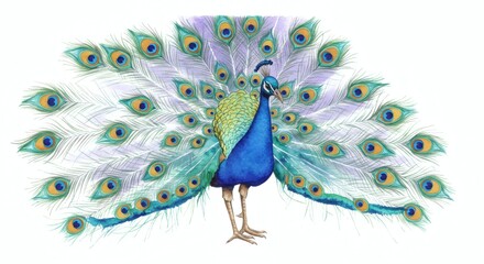 Magnificent peacock displaying vibrant plumage