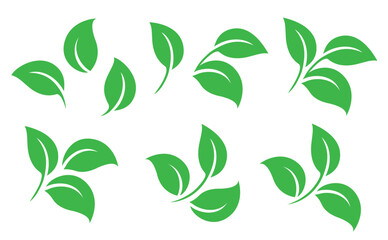 Flying green leaves vector icons set