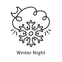 Winter Night Vector Outline style icon. Eps 10 file