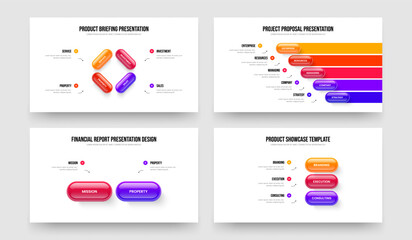 Service Insight 4 5 2 3 Step Infographic Slide Layout Bundle. Enterprise Report Four Five Two Three Option Diagram Presentation Design Vector Illustration Set.