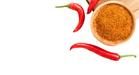 a presentation of fresh red chili kitchen spices with a transparent empty space