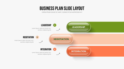 Obraz premium Project Plan Presentation Design Vector Illustration. Corporate Growth 3 Element Infographic Frame Template. Advertising Development Three Step Diagram Slideshow Layout.