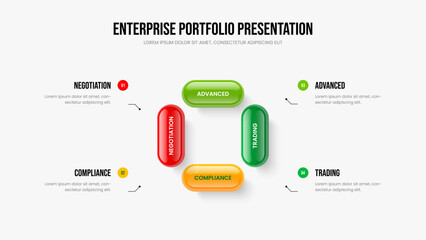 Market Planning 4 Option Diagram Frame Design. Professional Solution Four Step Infographic Presentation Template. Visual Innovation Slide Layout Vector Illustration.