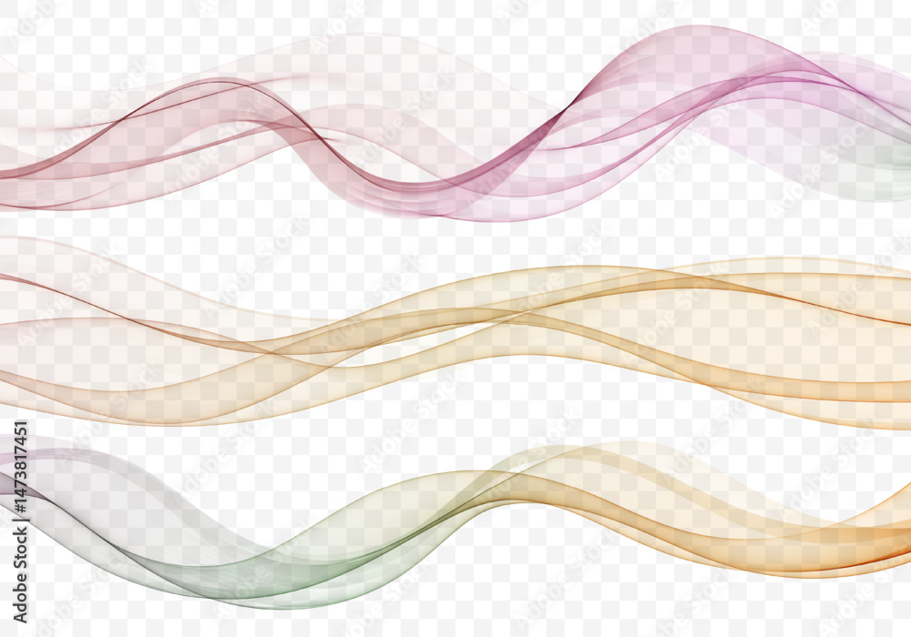 Poster set of vector abstract color waves, smoky, transparent, smooth design element. flow curve wave backg