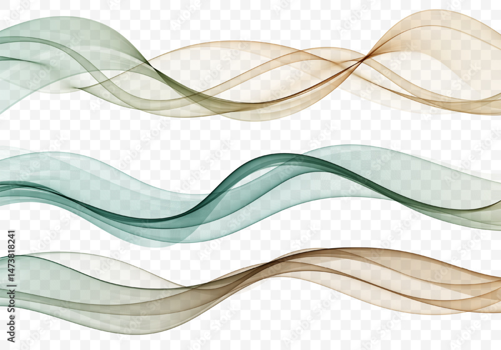 Poster set of vector abstract color waves, smoky, transparent, smooth design element. flow curve wave backg