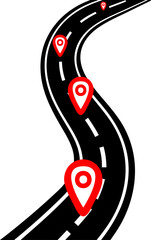 Winding road with locator flat icon. for mobile or web