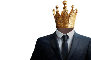 Figure of a man in a suit with a golden crown. Space for text.