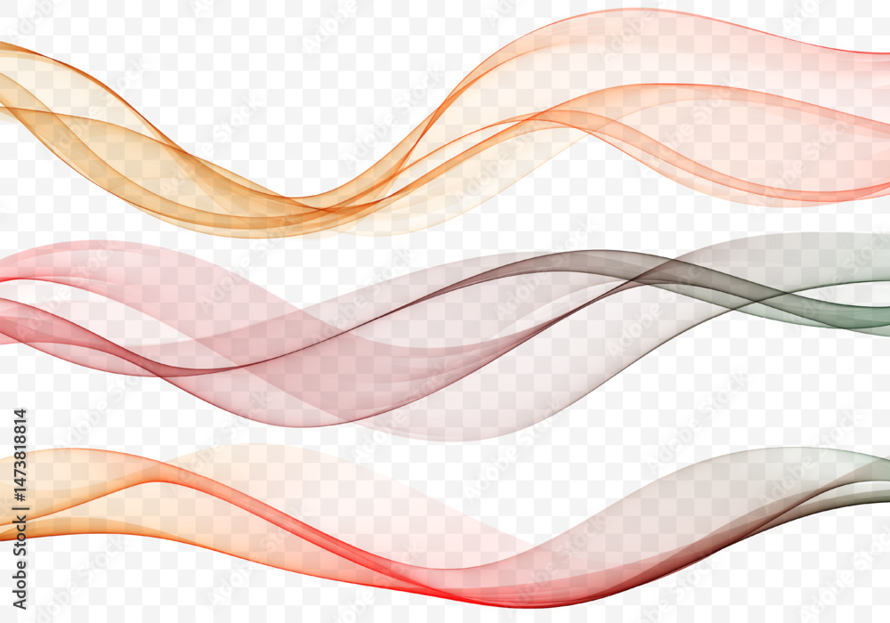 Poster set of vector abstract color waves, smoky, transparent, smooth design element. flow curve wave backg
