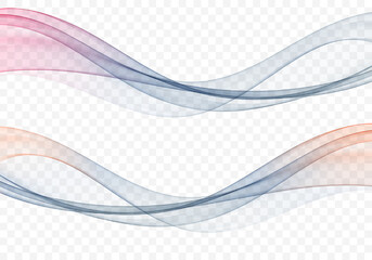 Fototapeta premium Set of vector abstract color waves, smoky, transparent, smooth design element. Flow curve wave background.