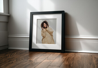 Portrait Frame Leaning Against Wall Mockup