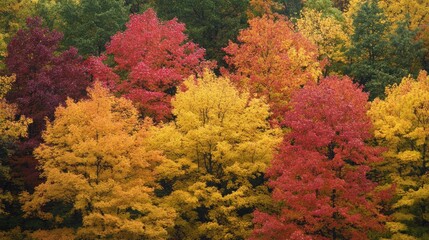 Vibrant Autumn Foliage in a Mixed Forest