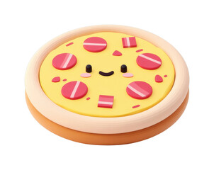 Cute smiling cartoon pizza with pepperoni slices, cut out - stock png.