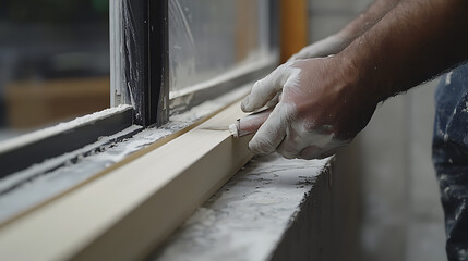Worker Applying Caulk to Window Frame