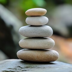 A stack of smooth stones balanced perfectly on a rock