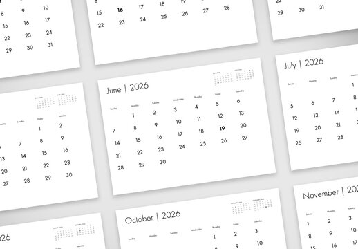 Clean 2026 Monthly Calendar Layout