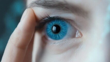 Futuristic human eye with glowing digital interface overlay animation video. Retina iris recognition animated footage clip seamless HD motion graphics. Biometric scanning concept - Powered by Adobe