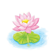 Illustration of a Pink Lotus Flower Blooming in Water