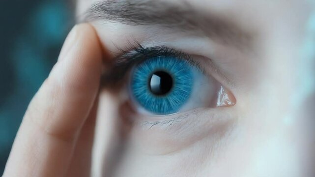 Futuristic human eye with glowing digital interface overlay animation video. Retina iris recognition animated footage clip seamless HD motion graphics. Biometric scanning concept - Powered by Adobe