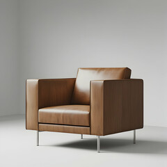 Stylish Brown Leather Armchair with Wooden Legs in Modern Interior Design

