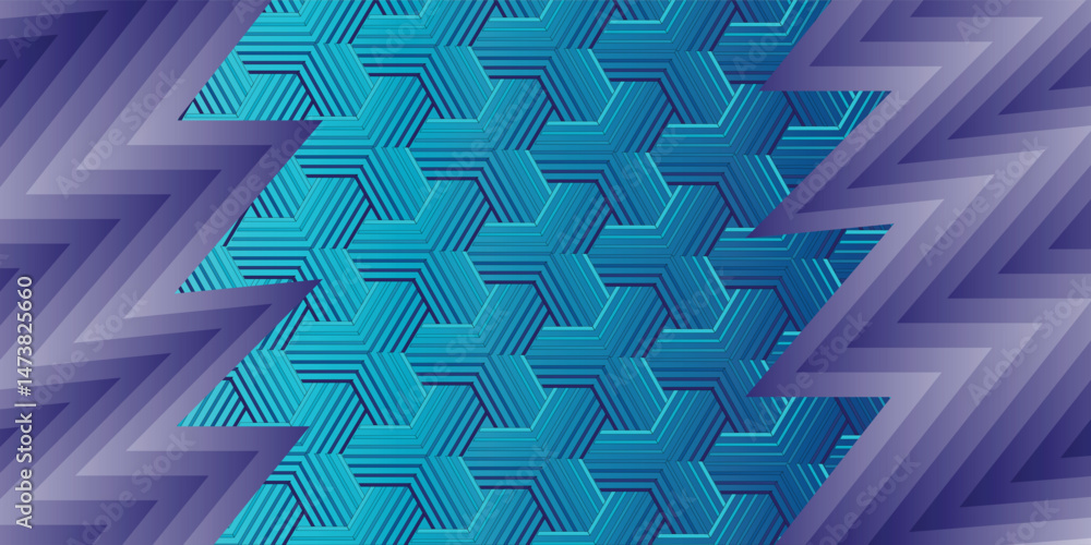 Aufkleber abstract blue gradient geometric background with zig zag texture frame background. futuristic design