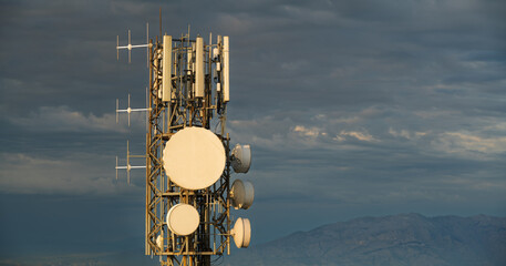 Mobile network and satellite communications mast on top of mountainous island