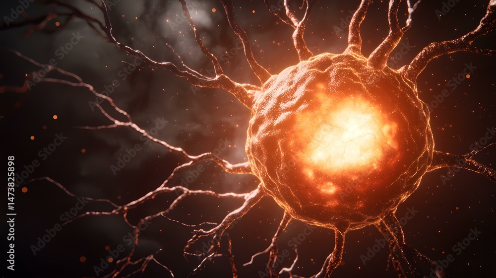Aufkleber the image shows a stylized 3d rendering of a neuron, or nerve cell, with its dendrites extending out