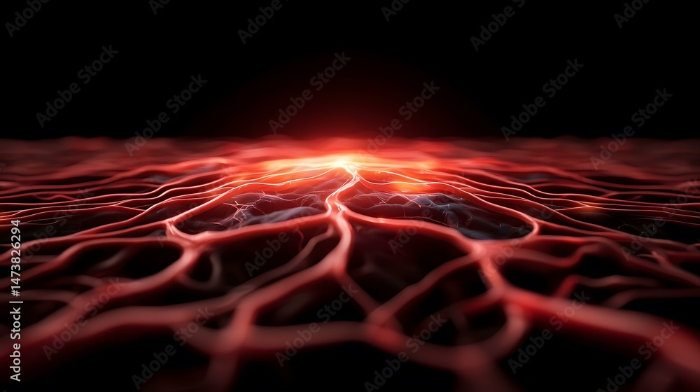 Poster the image shows a stylized, abstract representation of a network of blood vessels or neural pathways