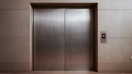 Elevator stainless steel door partially open in modern building interior architecture symbolizing termination and transition in urban design