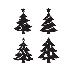 Silhouette Vector of Four Elegant Christmas Trees