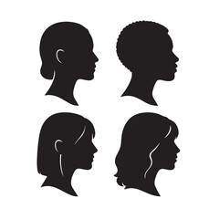 Silhouette Vector of Stylish Woman Face Profiles