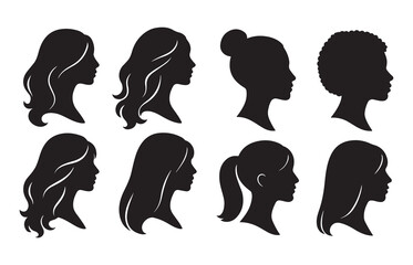 Woman Face Profiles Set Silhouette Vector