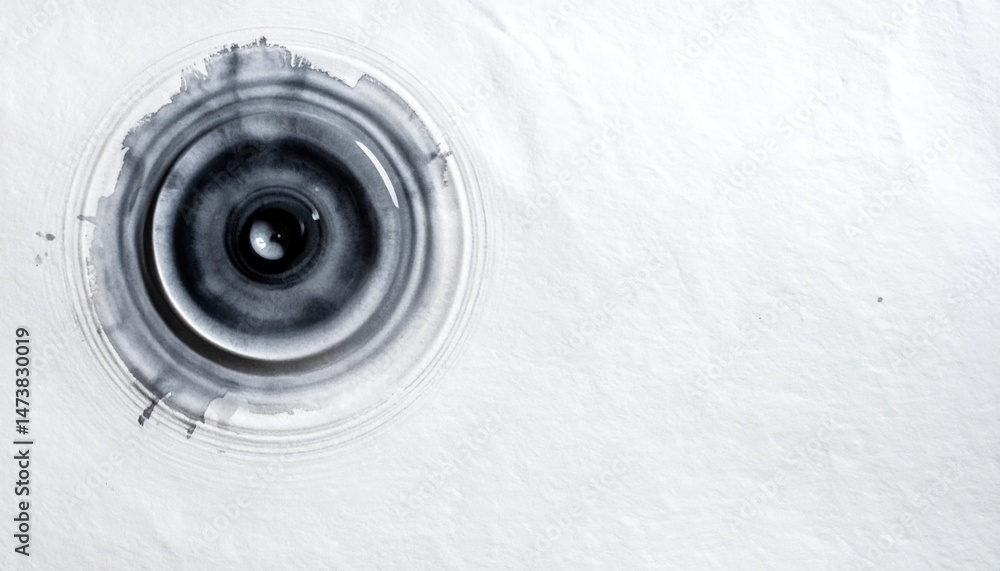 Poster creating ripples a circular water drop splashing on white paper close-up photography minimalistic en