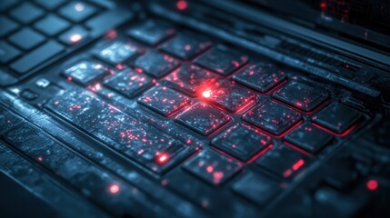 Abstract Close-Up of Illuminated Laptop Keyboard Creating Digital Technology Aesthetic
