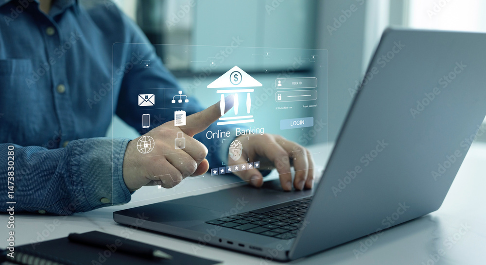 Aufkleber online banking and digital marketing technology. financial digital innovation technology. finance an